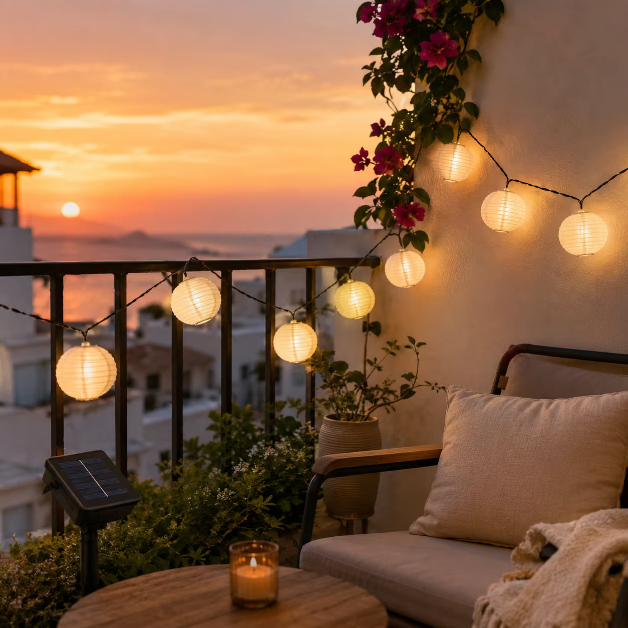 Lampions Balkon: Solar, Papier oder Lichterkette?